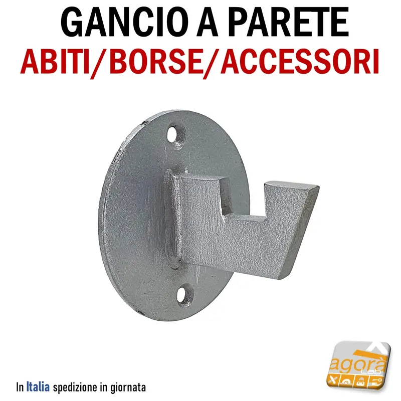 GANCIO APPENDIBORSE PORTA ABITI X ACCESSORI FISSAGGIO A PARETE ACCIAIO X MURO