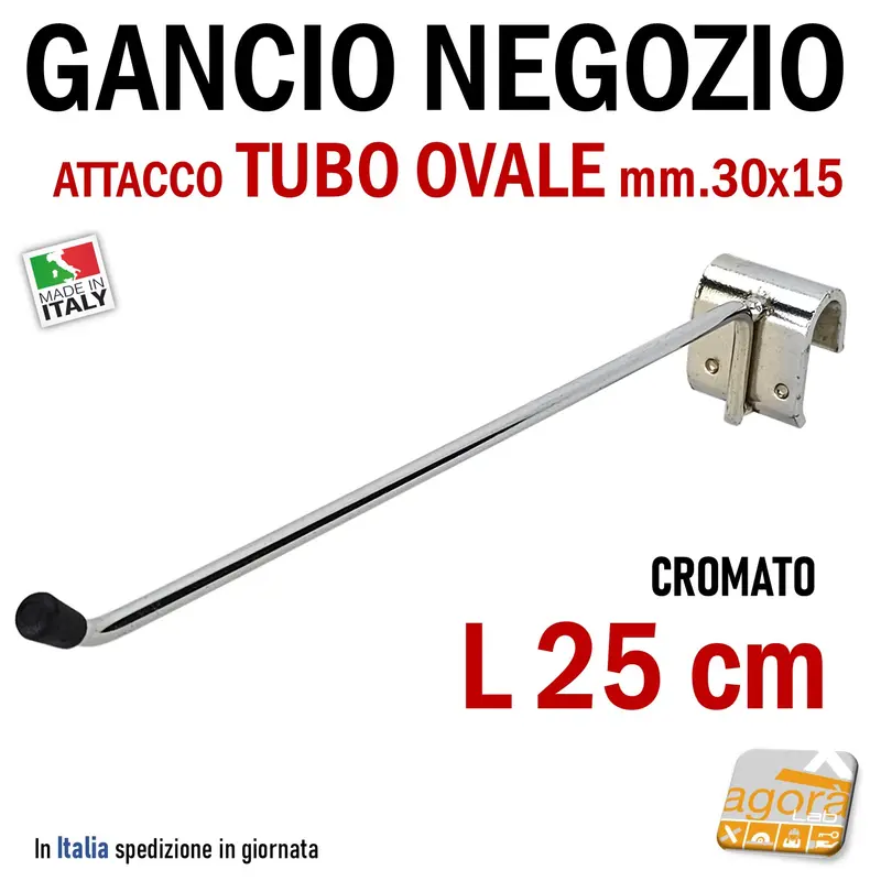 GANCIO ARREDAMENTO NEGOZI BROCHE PORTABLISTER X TUBO BARRA OVALE CROMATO CM 25