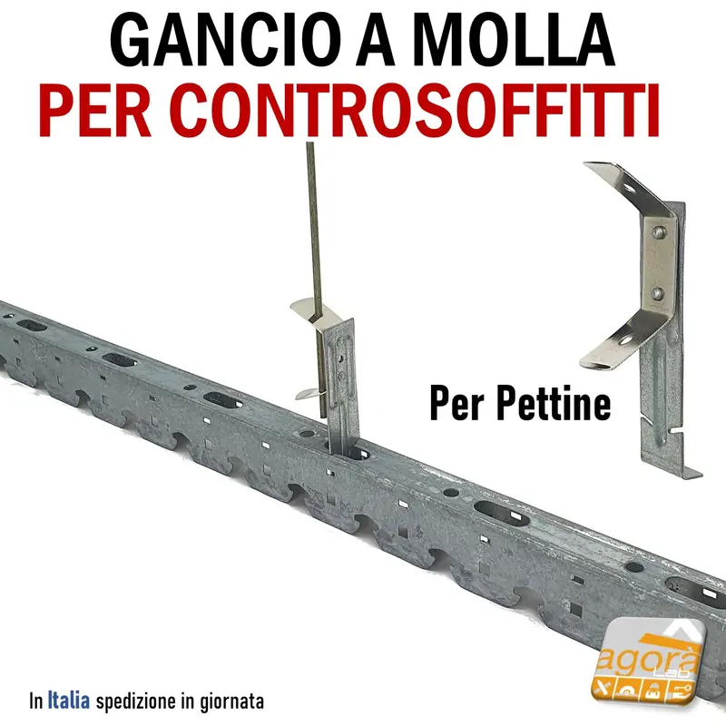 GANCIO CON MOLLA PER PROFILO A SCATTO SOFFITTO CARTONGESSO PETTINE CONTROSOFFITTO SOSPENSIONE CTG