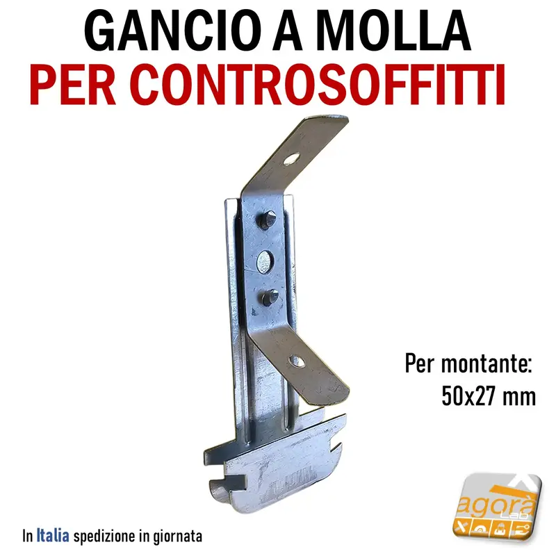 GANCIO CON MOLLA PER PROFILO SOFFITTO CARTONGESSO 50x27 CONTROSOFFITTO SOSPENSIONE PENDINO D4