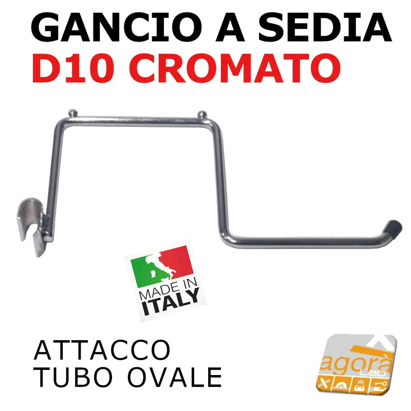 GANCIO GANCI CROMATI A SEDIA ARREDAMENTO NEGOZI BROCHE 35CM D10 PORTABLISTER TUBO OVALE.