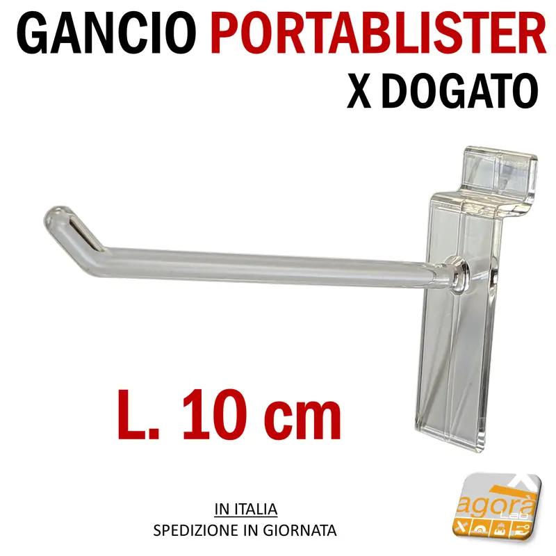 GANCIO PORTABLISTER 10 CM PER PANNELLO DOGATO PLEX ARREDAMENTO NEGOZIO GANCI 10Pz