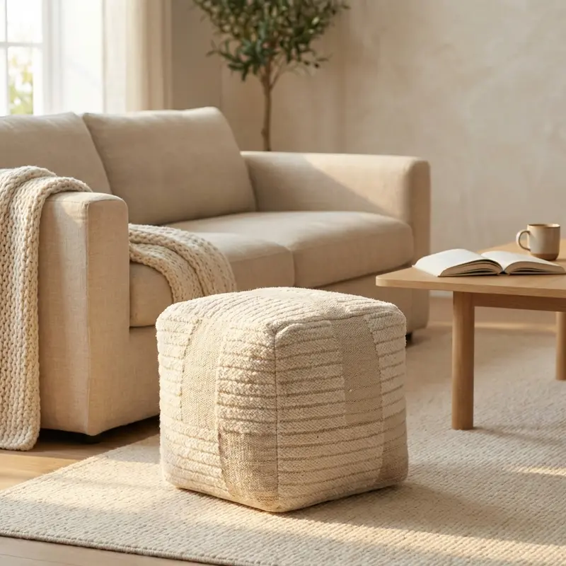 Gaudenzio - pouf bianco ecrù 40x40