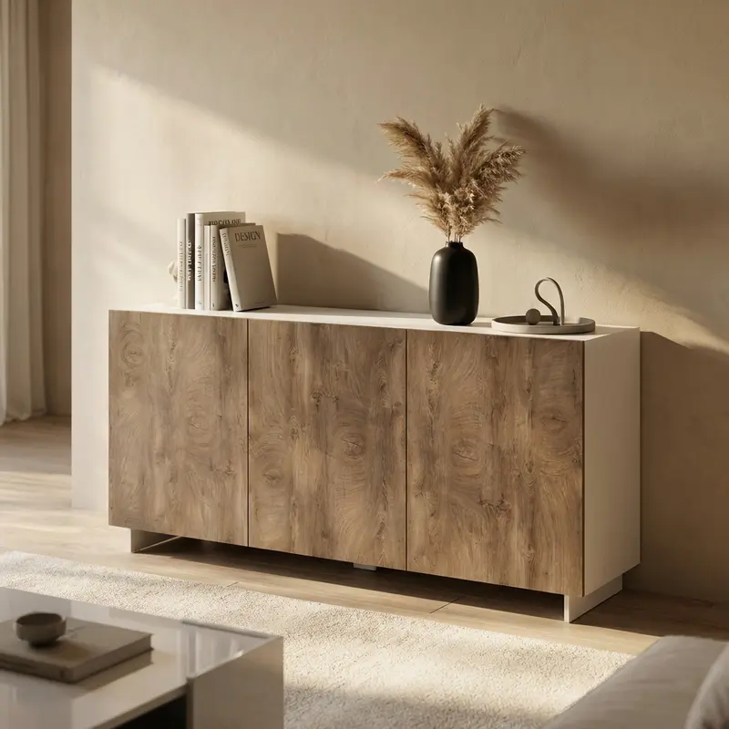 Geremia - credenza in truciolare rovere grigio bianco