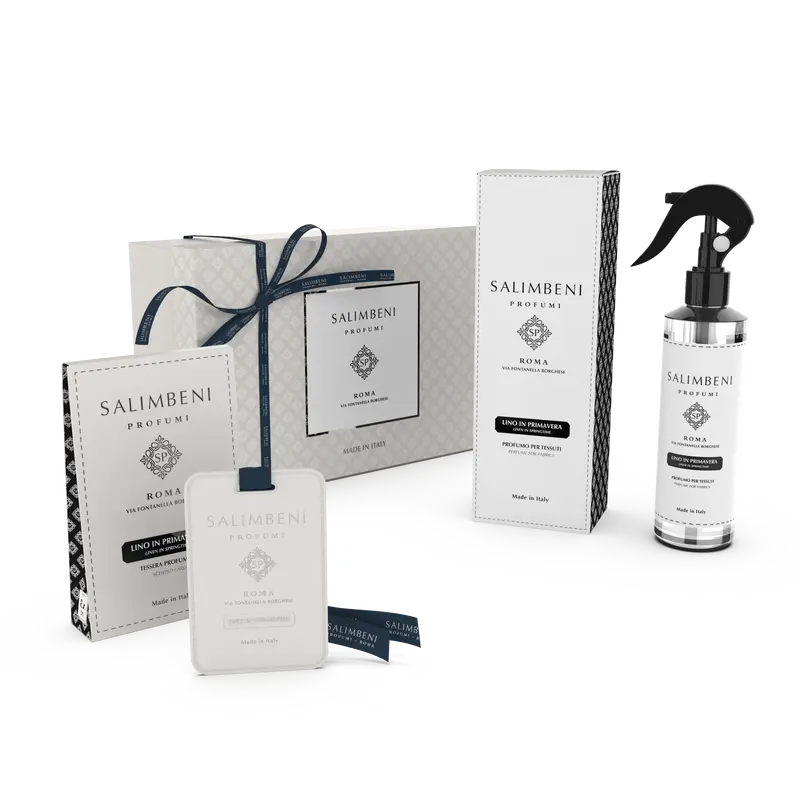 Gift Box Linho em Primavera (Spray para Tecido 250 ml + Cartões Perfumados (3 pç) + Caixa de Prenda)