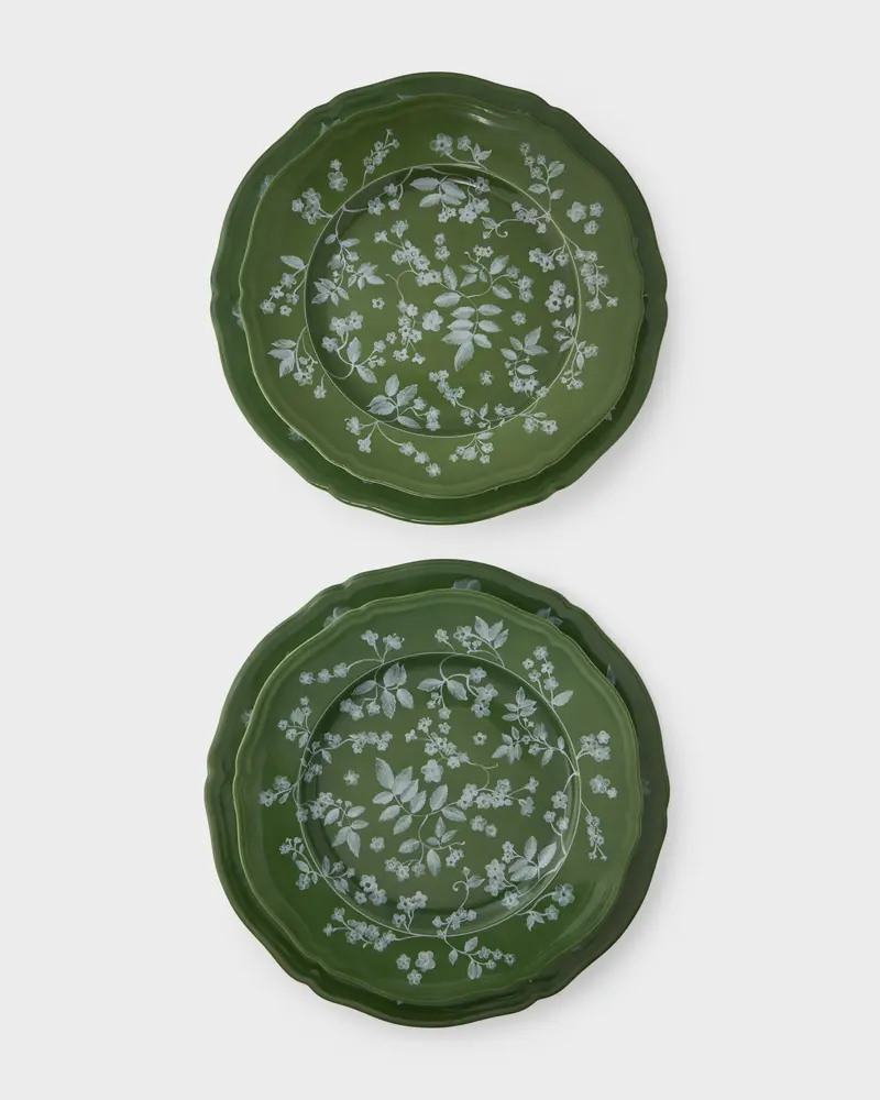 Ginori Floral Charger and Dinner Sets, Green (Set of 2)