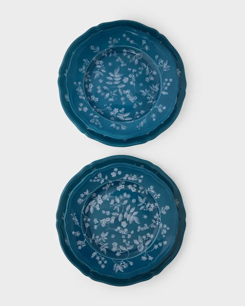 Ginori Floral Charger and Dinner Sets, Petrol (Set of 2)