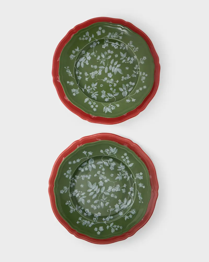 Ginori Floral Green Charger and Dinner Sets, Red and Green (Set of 4)