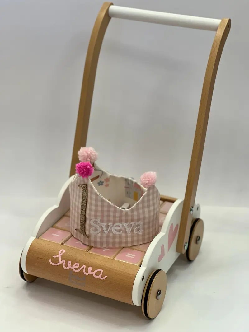 Gioco in legno Carrellino primi passi ROSA personalizzabile
