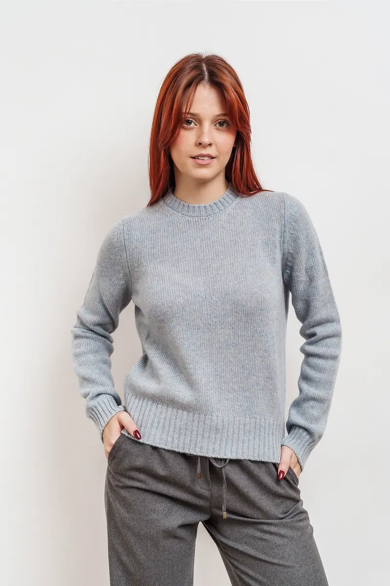 GIROCOLLO JOLLY in lana merino - azzurro melange