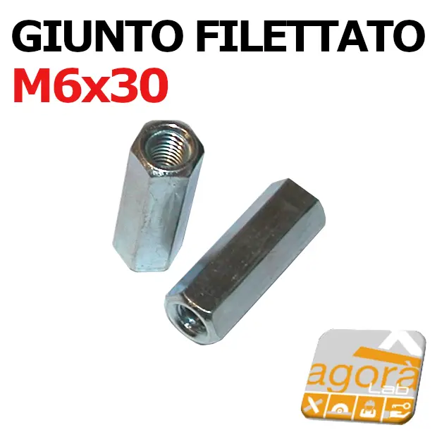 GIUNTI GIUNTO FILETTATO INSERTO DIAMETRO 6MM X30 ZINCATO ESAGONALE M6x30 pz10-100