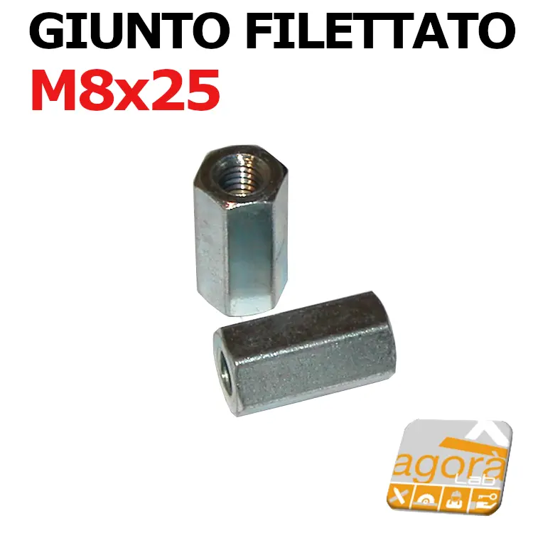 GIUNTI GIUNTO FILETTATO INSERTO DIAMETRO 8MM L25 ZINCATO ESAGONALE M8x25 pz10-100