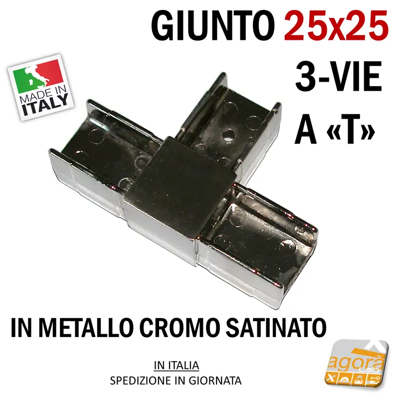 GIUNTO X TAVOLI E VETRINE 25X25 3-VIE PIATTO NICHEL SATINATO NUOVO PER ESPOSITORI