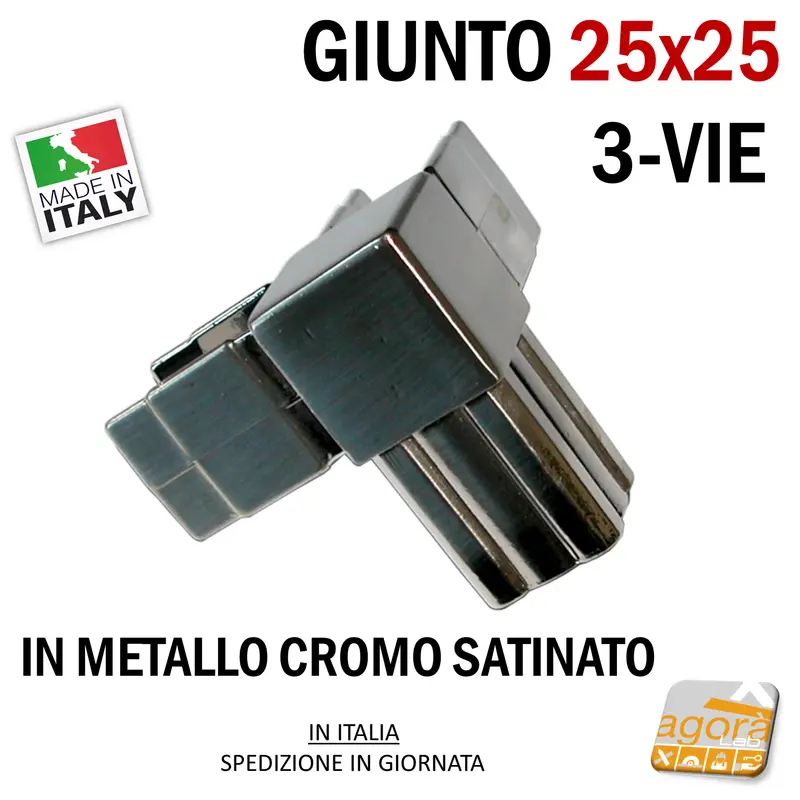 GIUNTO X TAVOLI E VETRINE 25X25 3-VIE VERT. NICHEL SATINATO NUOVO PER ESPOSITORI