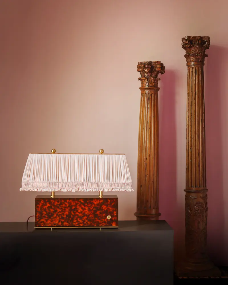 Giuseppe Porcelli Table Lamp in Tortoiseshell and Blush Silk Shade, GP03A