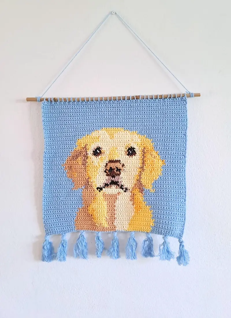 Golden Retriever Crochet Pattern - Tapestry Crochet Dog Wall Hanging