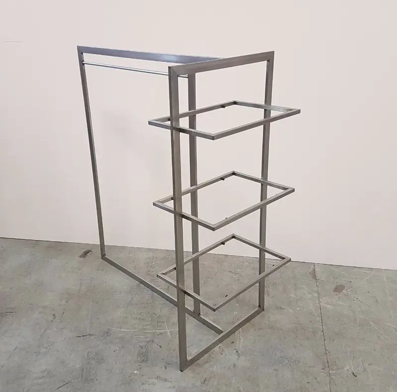 GONDOLA-STENDER INOX CENTRALE MOBILE X ESPOSIZIONE VESTITI NEGOZIO - USATA.