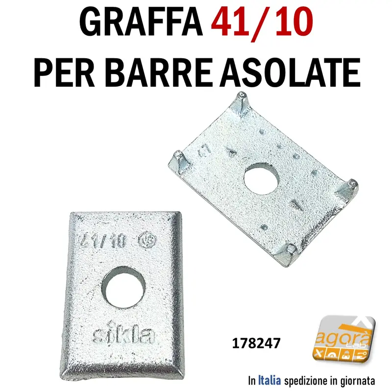 Graffa 41/10 per barra asolata mm 41 Piastra-Griffa Sikla c/foro per impianti