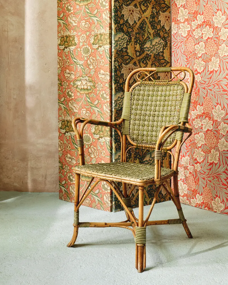 Green and Natural Rattan Armchair