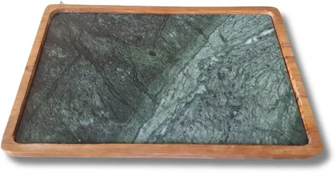 Green Marble and Wood Serving Tray 30×20 cm