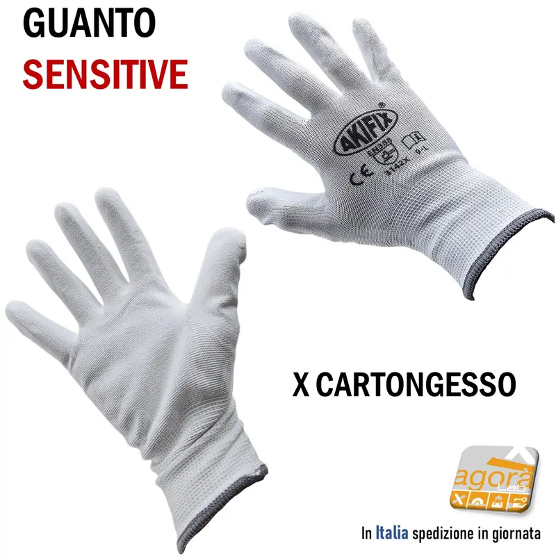 Guanto Protezione e Lavoro EN388 2016+A1 CE Leggero Palmo Ricoperto PU AKIFIX Sensitive