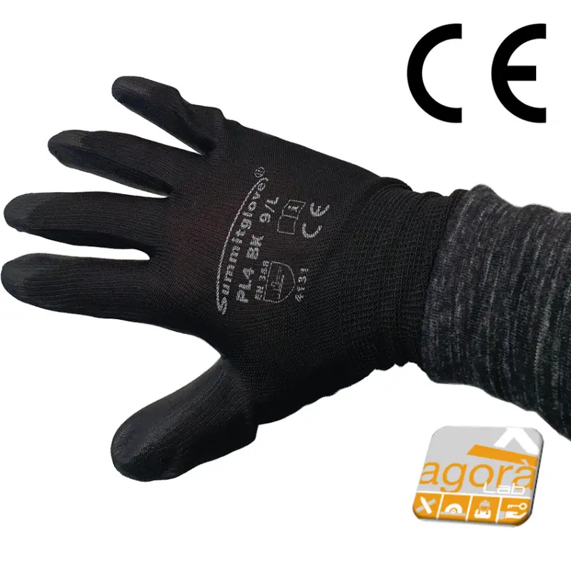 Guanto Protezione e Lavoro PL4 BK EN388 4131 CE Taglia 9/L Nero Leggero Palmo Ricoperto