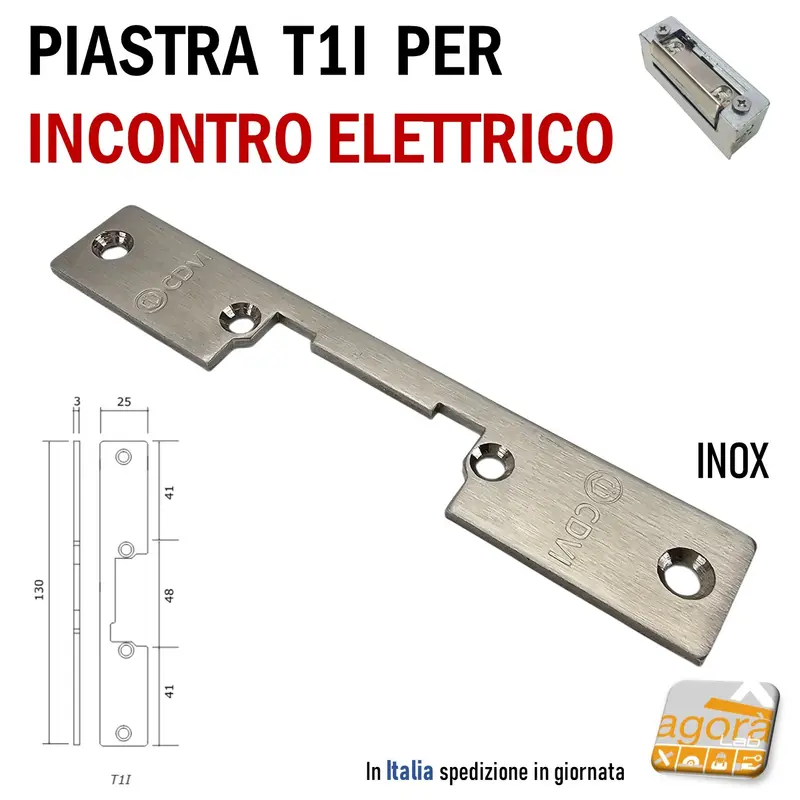 Incontro piastra per Riscontro ELETTRICO contropiastra T1i F25x130mm INOX simmetrica CDVI