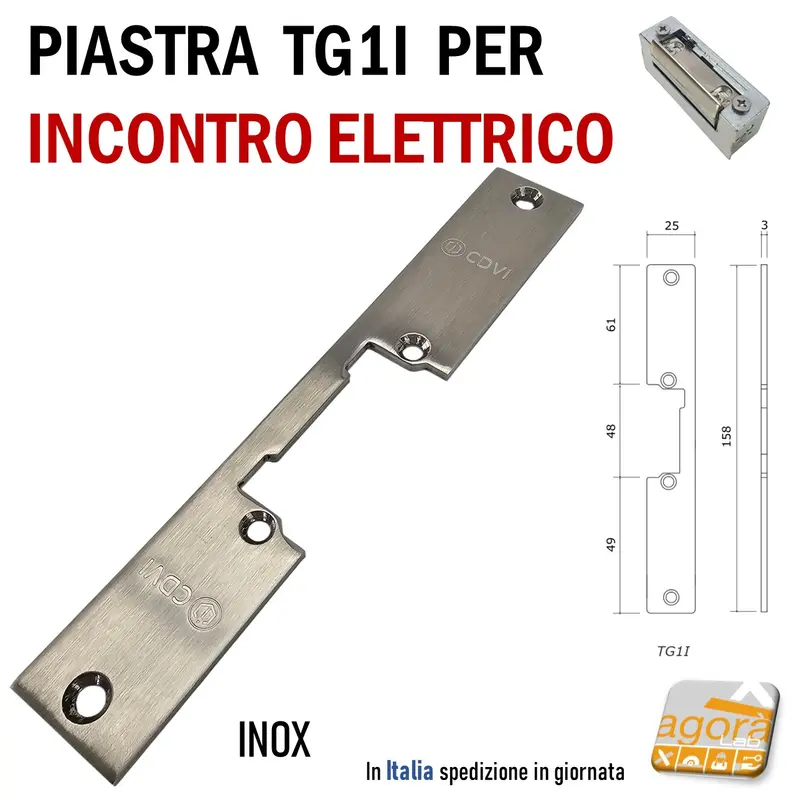 Incontro piastra per Riscontro ELETTRICO contropiastra TG1i F25x158mm INOX CDVI