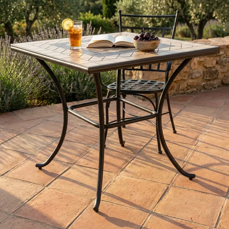 Indalo - tavolo fisso in acciaio cemento taupe 80x80