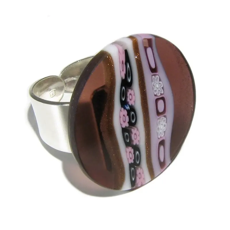 Inglesina Murano glass round ring set in 925 Sterling Silver