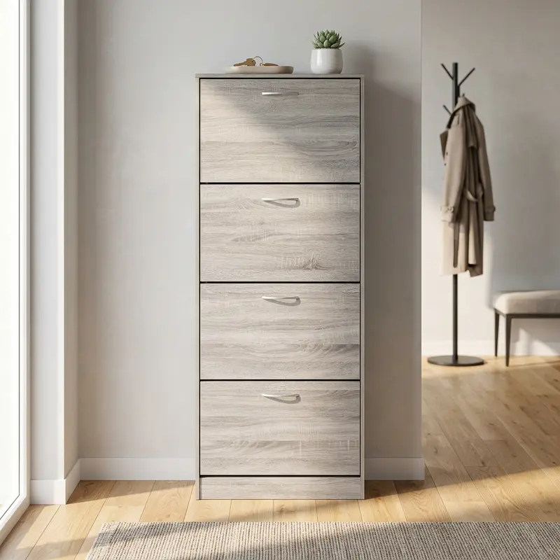 Inigo - scarpiera in legno grigio chiaro 60x24x150