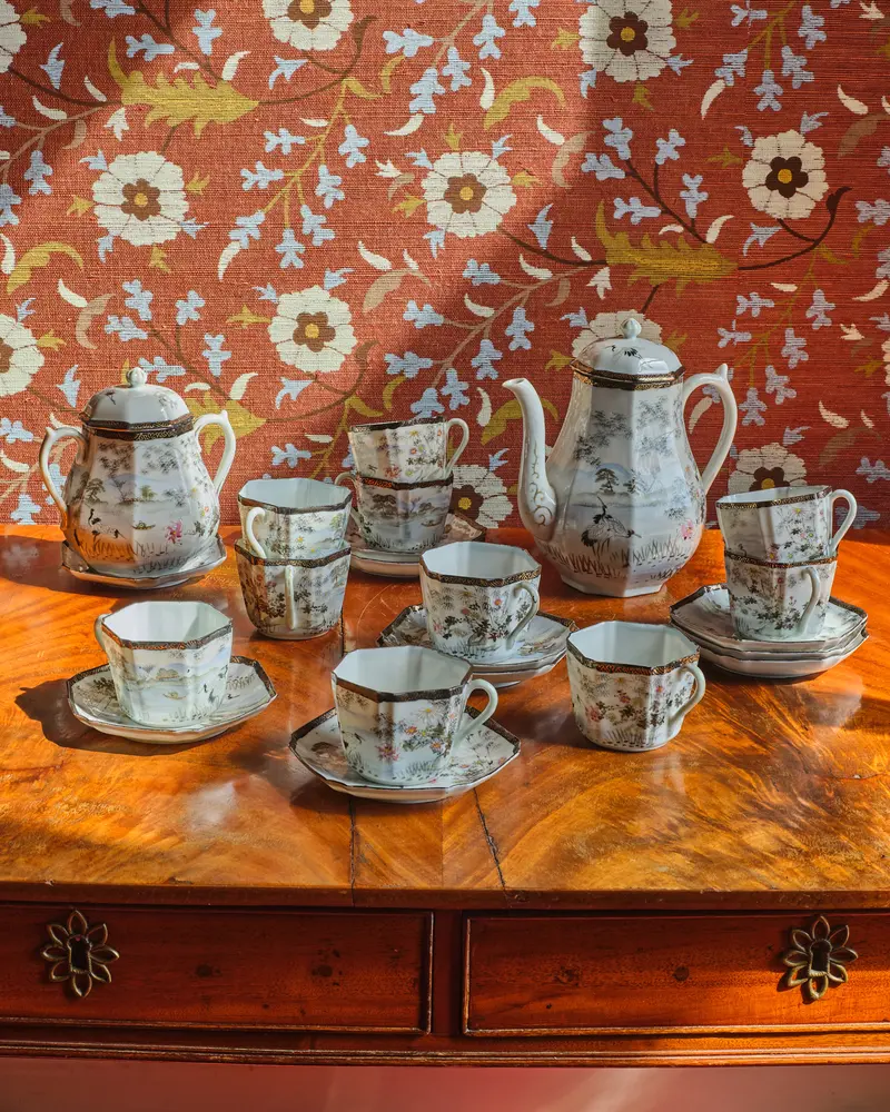 Japanese Hand-Painted Porcelain Coffee Service for Ten
