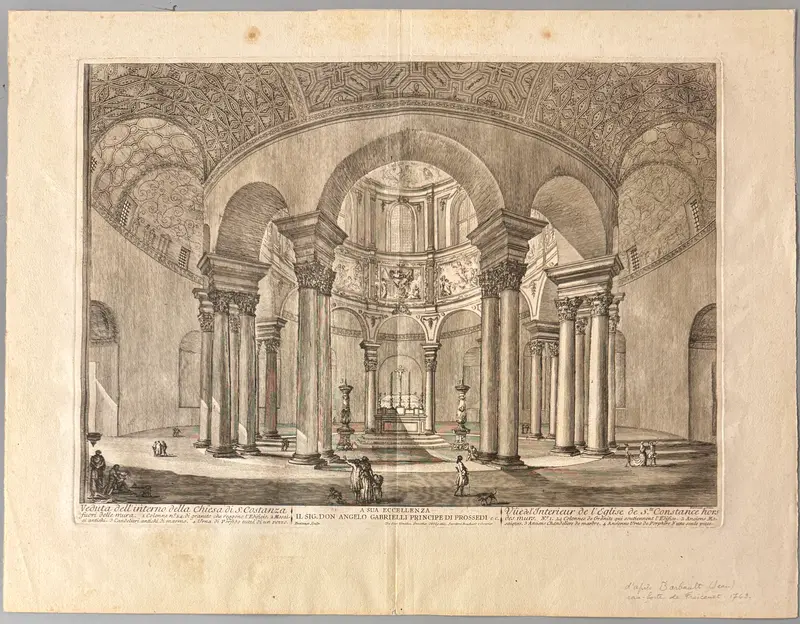 Jean Barbault - "Veduta dell'interno della Chiesa di S. Costanza Roma" - incisione acquaforte su carta - 1762