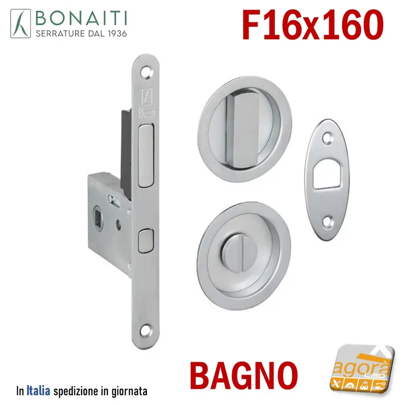 KIT SERRATURA PORTA SCORREVOLE BONAITI TON F16x160 G500+TIR BAGNO WC MONETA CROMO SAT Q8 E50