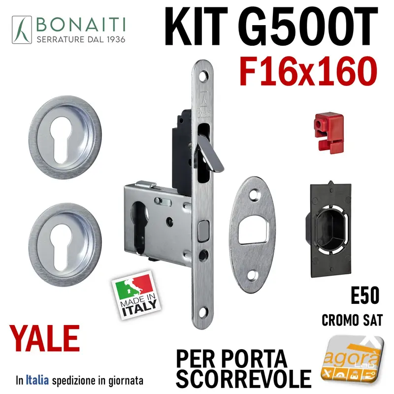 KIT SERRATURA PORTA SCORREVOLE BONAITI TOY F16x160 G500+TIR YALE CROMO SAT E50