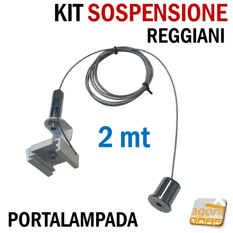 KIT SOSPENSIONE LAMPADA 2 mt PER BINARIO ELETTRIFICATO REGGIANI BIANCO CROMATO FUNE ACCIAIO