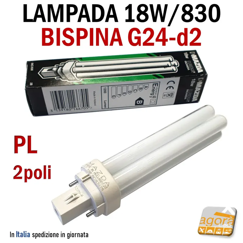 Lampada 18W G24d-2 INC/830 2B 1200 Lumen MAZDA/PHILIPS per lampade PL negozio