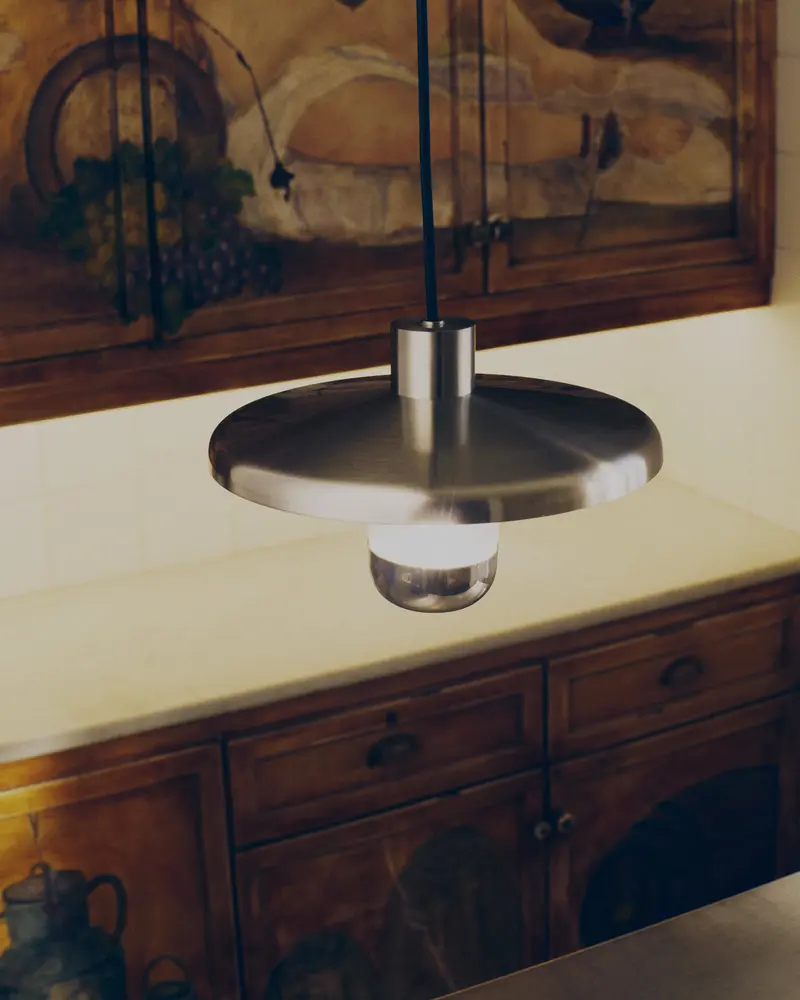 Lampada da soffitto Nuvira in metallo spazzolato grigio chiaro