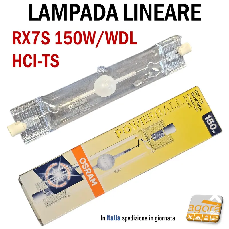 Lampada OSRAM HCI-TS 150W/WDL 830 Rx7s attacco lineare per faro da negozio e locale