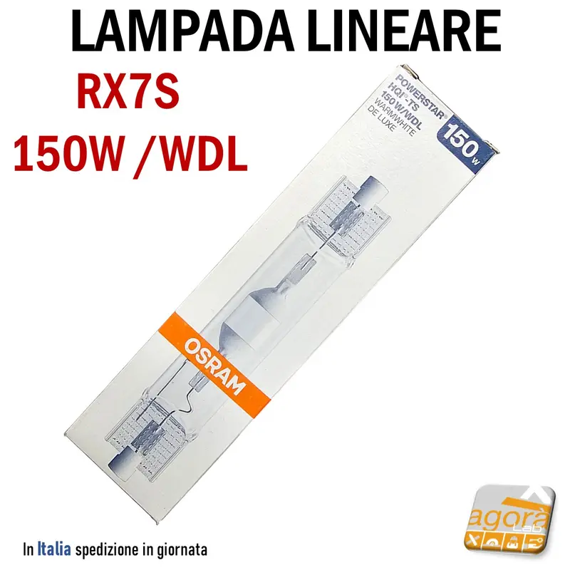 Lampada OSRAM HQI-TS 150W/WDL 830 Rx7s attacco lineare per faro da negozio e locale