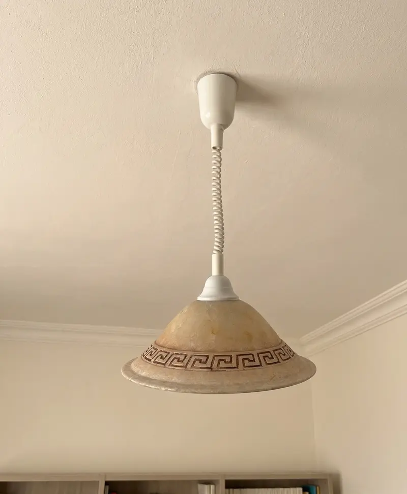 Lampadario a sospensione 1 luce saliscendi con diffusore realizzato artigianalmente coll. greca (DIAMETRO 40 CM)