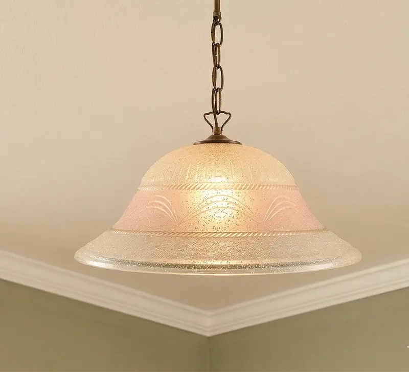 Lampadario a Sospensione Classico in Vetro, 1 Luce, per Cucina, Bagno, Camera, Soggiorno, Scala, Corridoio art. (CORONA ROSA)