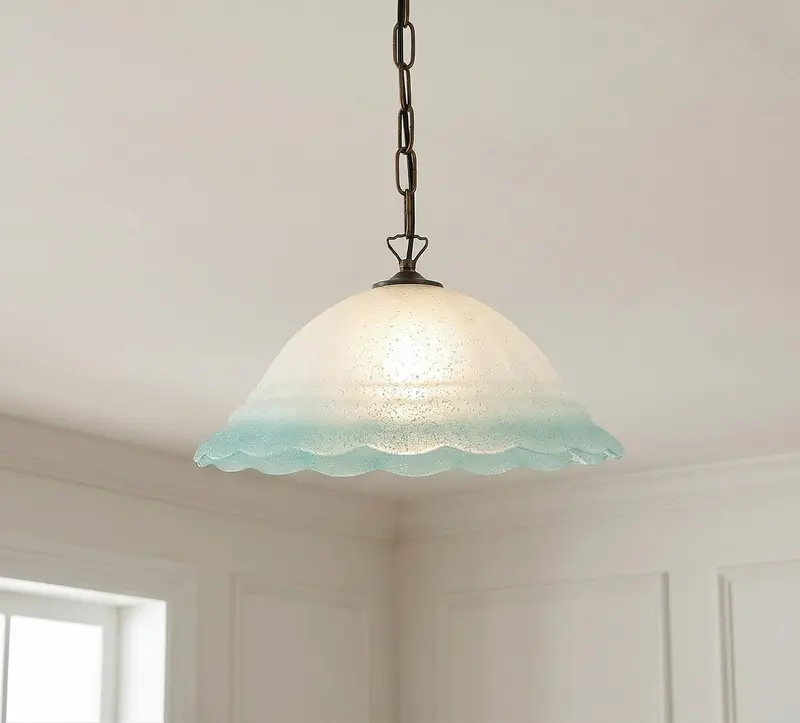 Lampadario a Sospensione Classico in Vetro, 1 Luce, per Cucina, Bagno, Camera, Soggiorno, Scala, Corridoio art. onda (VERDE)
