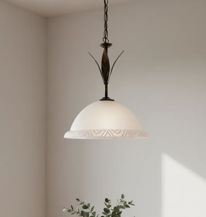 Lampadario a Sospensione ingresso 1 Luce in ferro battuto e vetro, per Cucina, Bagno, Camera, Soggiorno, Scala, Corridoio art. britt