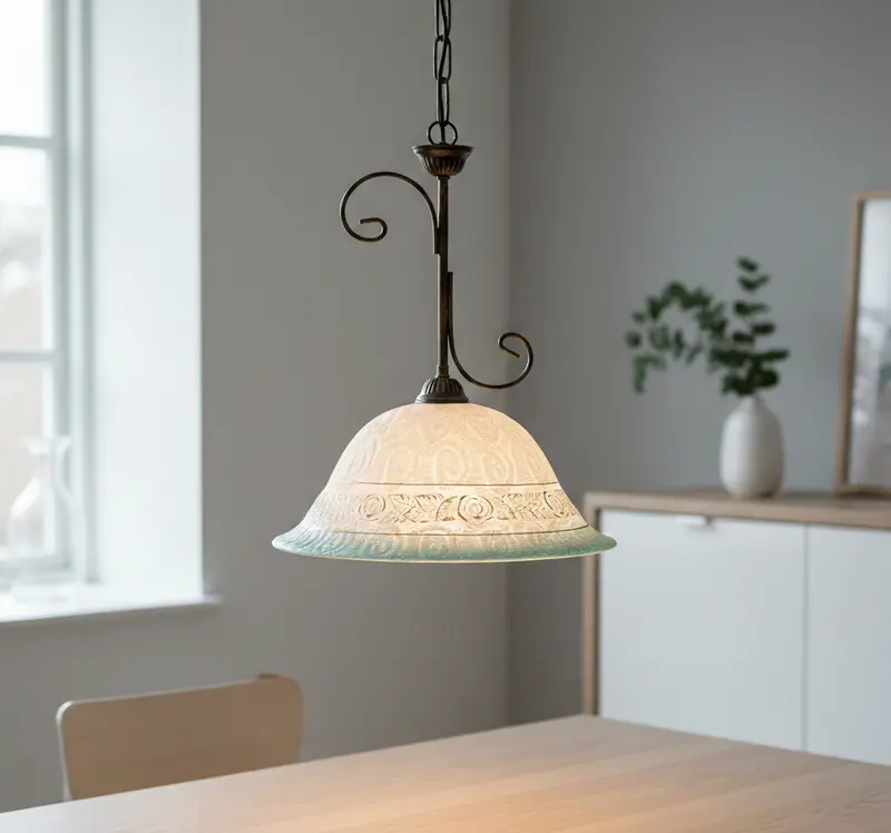 Lampadario a Sospensione ingresso 1 Luce in ferro battuto e vetro, per Cucina, Bagno, Camera, Soggiorno, Scala, Corridoio art. david