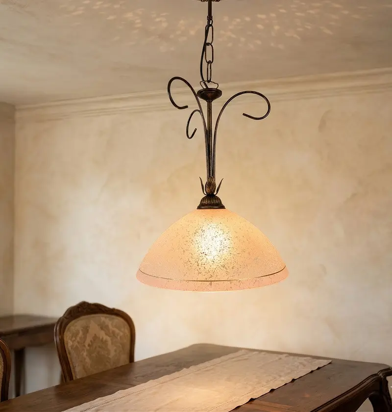 Lampadario a Sospensione ingresso 1 Luce in ferro battuto e vetro, per Cucina, Bagno, Camera, Soggiorno, Scala, Corridoio art. sam