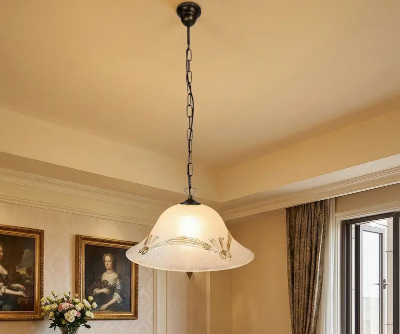Lampadario a Sospensione Ingresso Classico in Vetro, 1 Luce, per Cucina, Bagno, Camera, Soggiorno, Scala, Corridoio art. tenda (AMBRA)