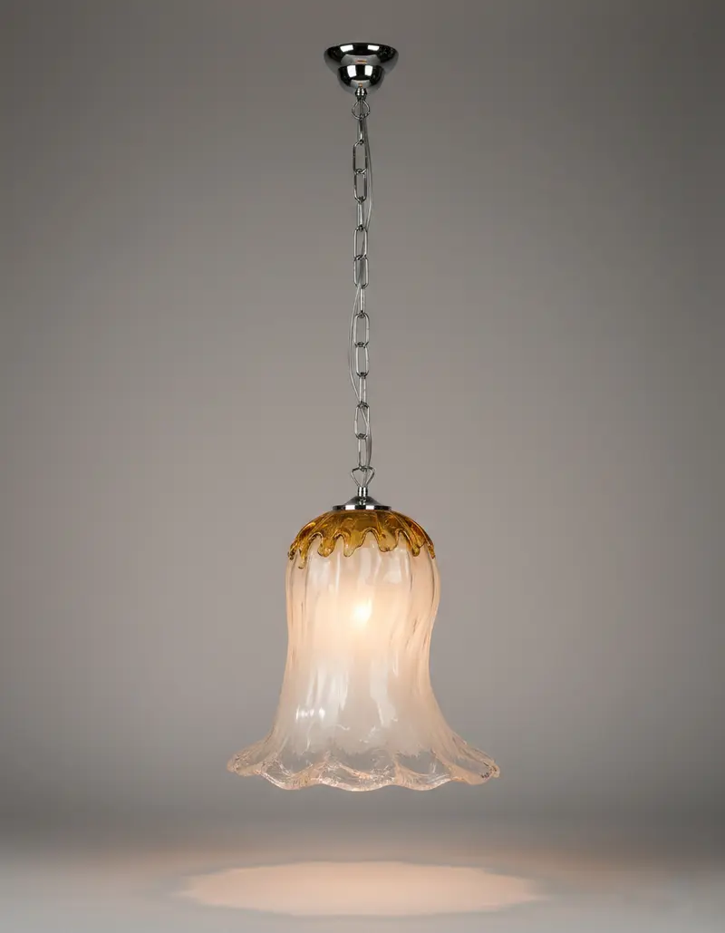 Lampadario a Sospensione Ingresso Moderno in Vetro Murano, 1 Luce, per Cucina, Bagno, Camera, Soggiorno, Scala, Corridoio art. giostra ambra