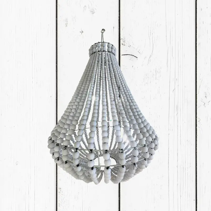 Lampadario Palline Legno Bianco Artigianale Bali | Illuminazione Casa