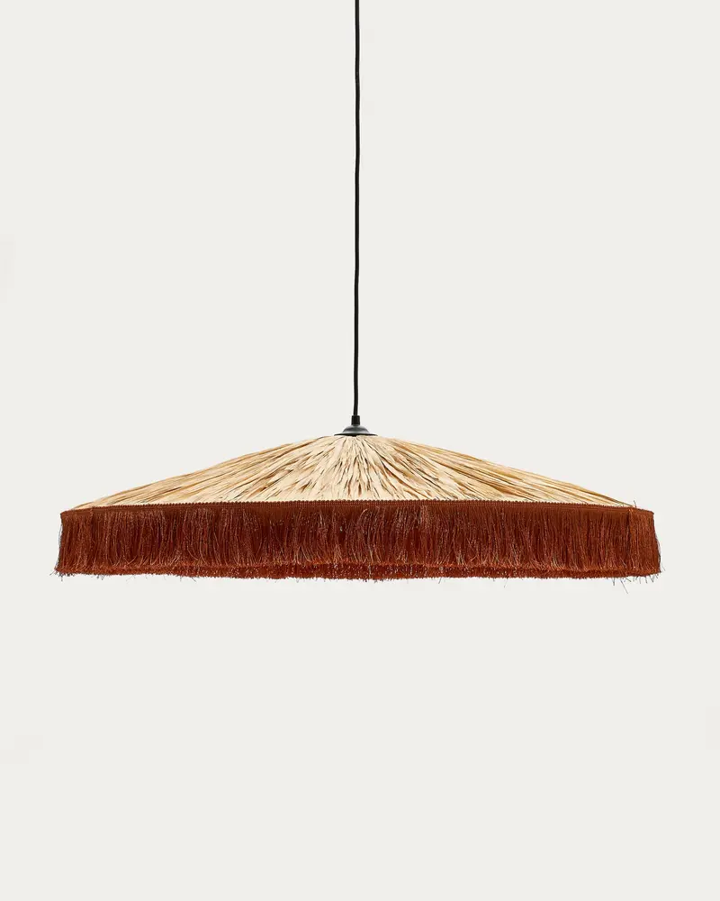 Lampadario Pollensa di rafia naturale e frange terracotta Ø 75 cm